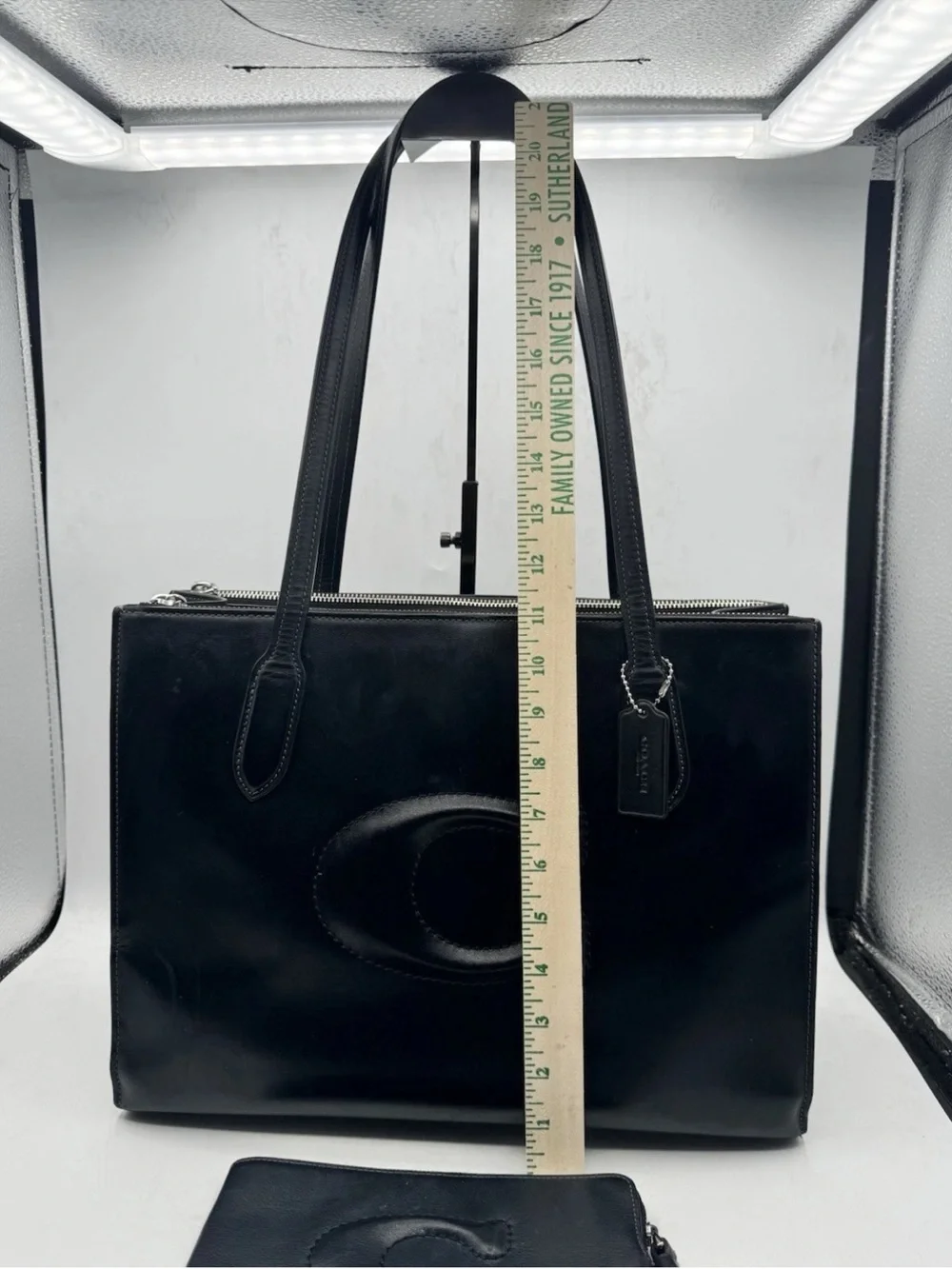 COACH Nina Leather Tote Bag Black With Wristlet Wallet CR096